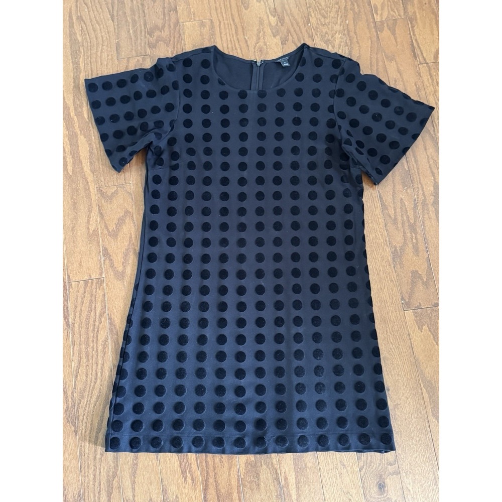 Ann Taylor Black Polka Dot Shift Dress Women's M Velvet Dot Textured